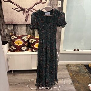 Hill House Dark Green Floral Maxi Dress XS